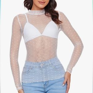 Mesh long Sleeve Polka Dot shirt